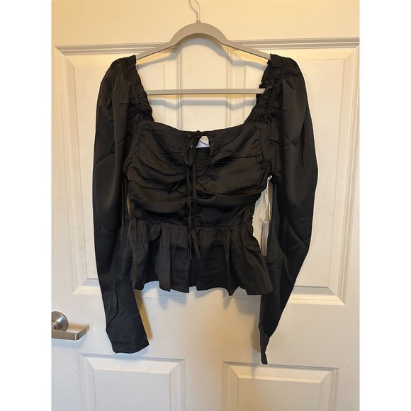 Six Fifty top Women’s small Black Long Sleeve Peplum Ruby Blouse Ruching - Picture 1 of 7